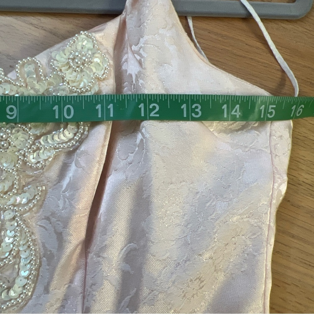 Vintage 90s Prom Dress Halter Sequins Beaded Pale Petal Pink Knee Length 7 / 8 - Picture 11 of 11